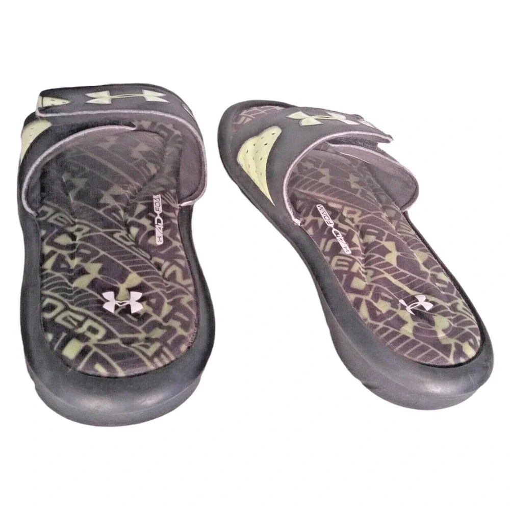 Under Armour Kids Ignite 4D Foam Adjustable Slides Black Lime Green‎ Sandals